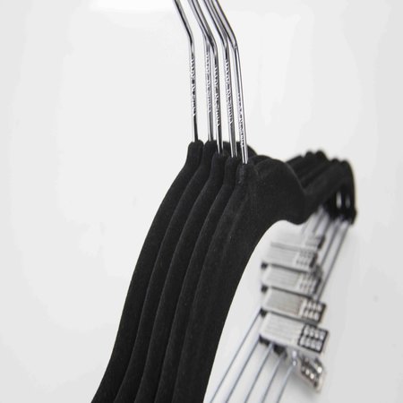 Home Basics Velvet Hanger With Clips, Black 5PK FH01454